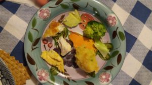 A little bit of everything. Broccoli, fish, egg, avocado and kumara mash.