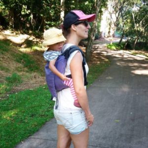 Soul Slings Onbuhimo. I am about 15 weeks pregnant in this photo and needed a carrier that didn't have a strap across my belly.