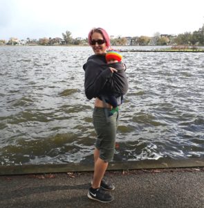 Walking the lake, warm and snuggle in our babywearing hoodie with the Boba X underneath,